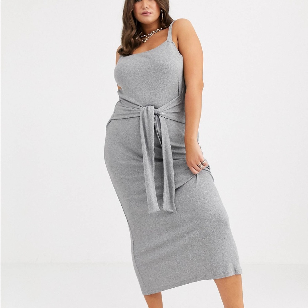 Asos Tie Waist Maxi Rib Dress